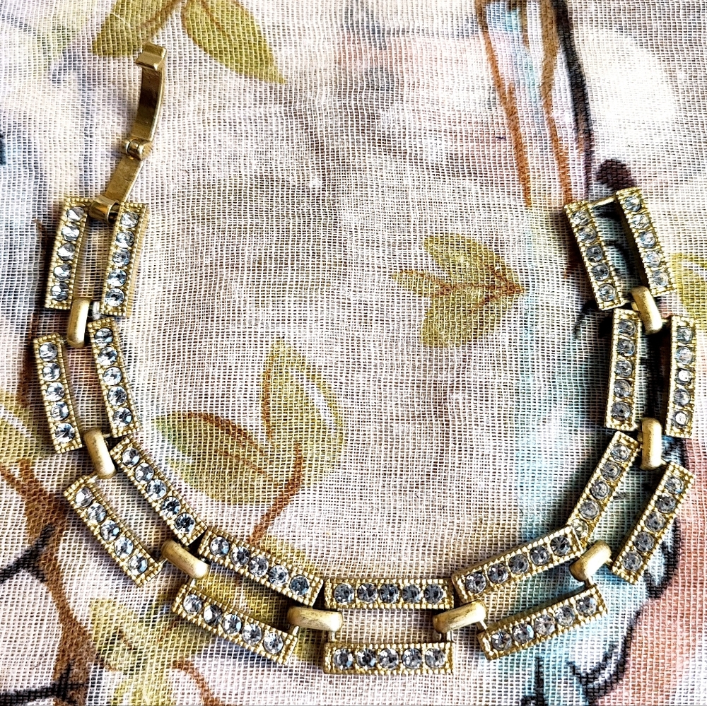 Unsigned Brass Tone Matte Clear Rhinestone Encrus… - image 8